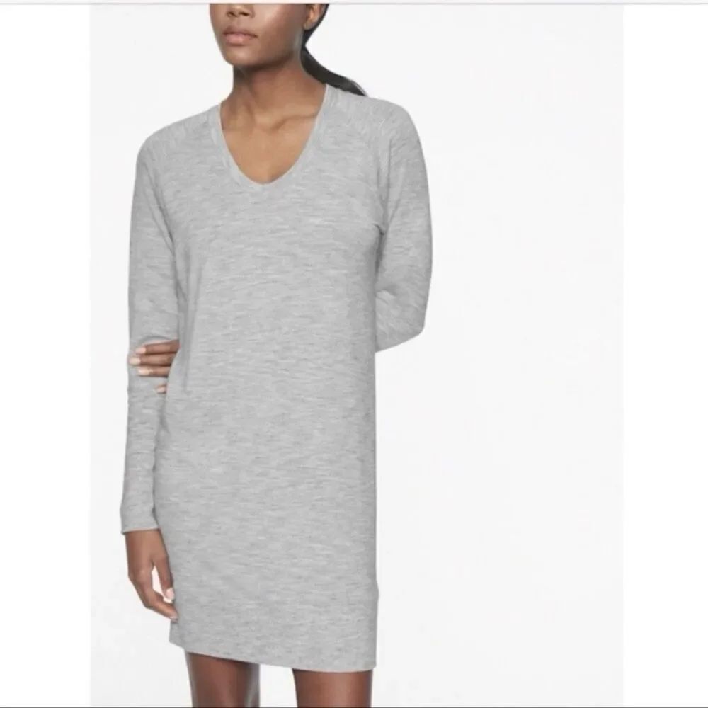 Athleta Nirvana Sweatshirt Dress Gray V Neck Long Sleeve Size S Stretch Soft